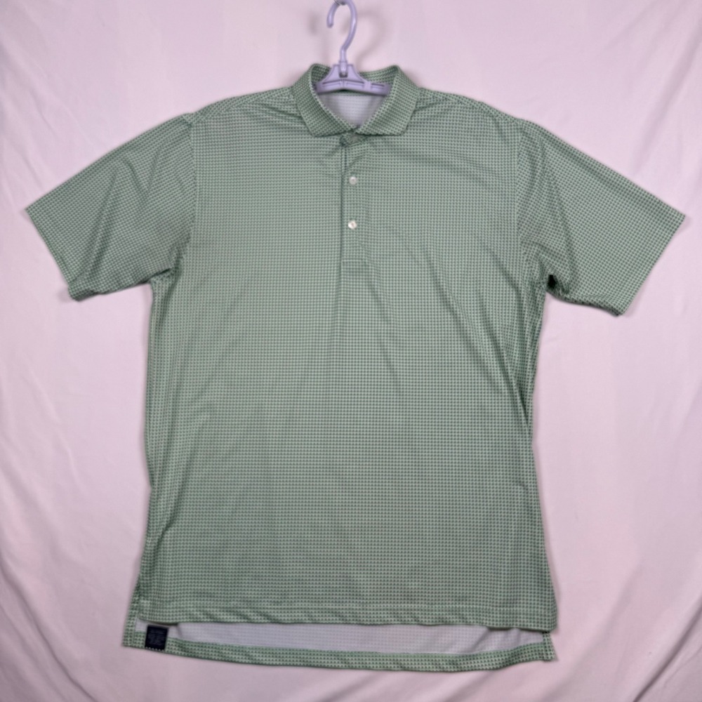 Turtleson Mens Large Green Geometric Print Performance Golf Polo Shirt Short Slv